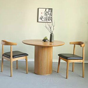 Vintage Yuvarlak Ahşap Bohem Masa 130x130 Natural