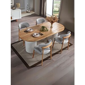 Heloise Bohem Natural Ahşap Masa Sandalye Takımı 90x180 Beyaz - Kayın