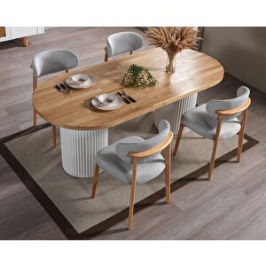 Heloise Bohem Natural Ahşap Masa Sandalye Takımı 90x180 Beyaz - Kayın