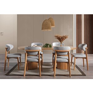 Heloise Bohem Natural Ahşap Masa Sandalye Takımı 90x180 Beyaz - Kayın