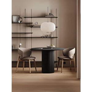 Vintage Yuvarlak Ahşap Bohem Masa 90x90 Siyah