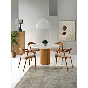 Olimpos İskandinav Natural Ahşap Masa Sandalye Takımı 100x100 Kayın - Beyaz