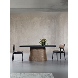 Barocco İtalyan Still Oval Ahşap Yemek Masası 100x190 Ceviz-Siyah