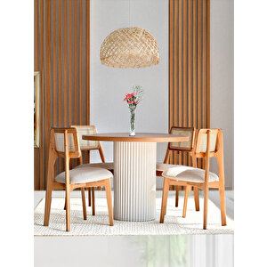 Aspendos İskandinav Natural Ahşap Masa Sandalye Takımı 90x90 Beyaz - Kayın