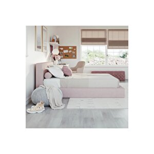 Suma Serisi Tek Kişilik Single Yatak-baza-başlık Ortapedik Roll Pack Sünger Yatak Ahşapsız Tasarım Pembe
