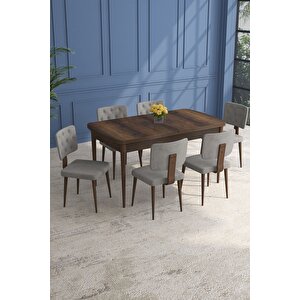 Lars Barok 80x132 Açılabilir Mdf Masa Yemek Odası Takımı,mutfak Takımı 6 adet Sandalye Gri