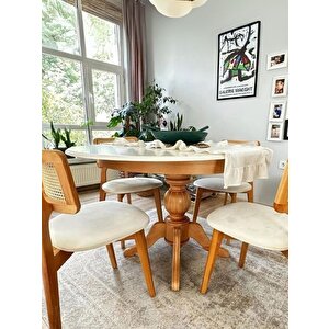 Lindon Baba Ayak Yuvarlak Açılır Masa 120x120 Kayın - Beyaz