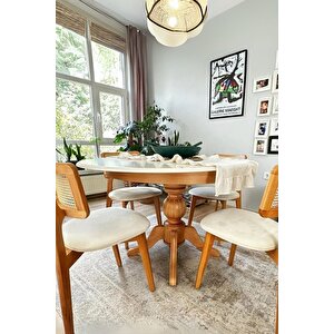 Lindon Baba Ayak Yuvarlak Açılır Masa 120x120 Kayın - Beyaz