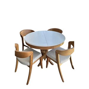 Lindon Baba Ayak Yuvarlak Açılır Masa 120x120 Kayın - Beyaz