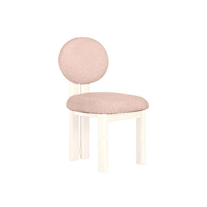 Coco İskandinav Teddy Natural Ahşap Bohem Sandalye Beyaz-Krem