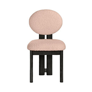 Coco İskandinav Teddy Natural Ahşap Bohem Sandalye Siyah - Krem