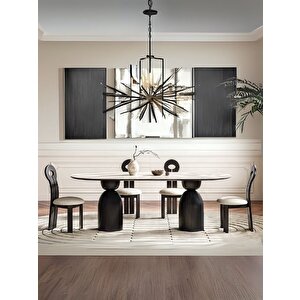 İmperial İtalyan Still Oval Ahşap Yemek Masası 80x180 Traverten