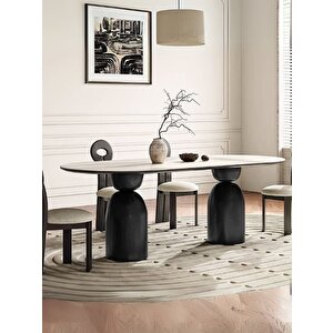 İmperial İtalyan Still Oval Ahşap Yemek Masası 80x180 Traverten