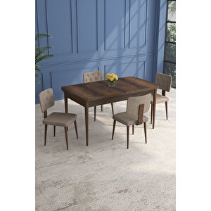 Lars Barok 80x132 Açılabilir Mdf Masa Yemek Odası Takımı,mutfak Takımı 4 Adet Sandalye Cappuccino