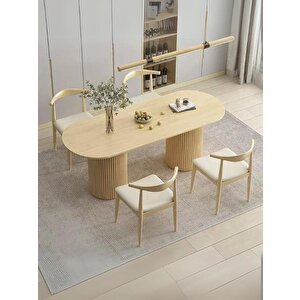 Palma İskandinav Ahşap Masa Sandalye Takımı 90x170 Krem
