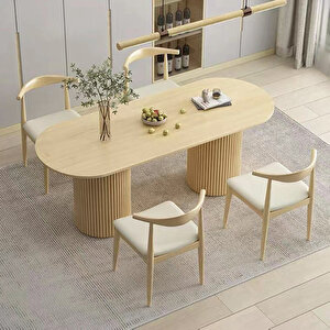 Palma İskandinav Ahşap Masa Sandalye Takımı 90x170 Krem
