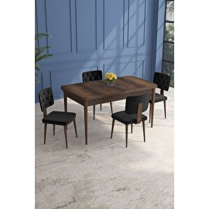 Lars Barok 80x132 Açılabilir Mdf Masa Yemek Odası Takımı,mutfak Takımı 4 Adet Sandalye Siyah
