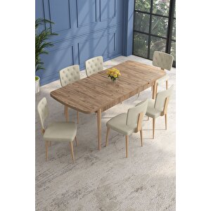 Lars Atlantik 80x132 Açılabilir Mdf Masa Yemek Odası Takımı,mutfak Takımı 6 Adet Sandalye Krem