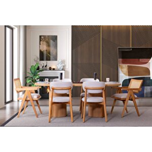 Stella İskandinav Natural Ahşap Masa Sandalye Takımı 90x200 Natural