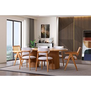Stella İskandinav Natural Ahşap Masa Sandalye Takımı 90x200