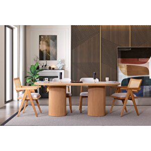 Stella İskandinav Natural Ahşap Masa Sandalye Takımı 90x200