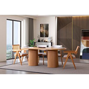 Stella İskandinav Natural Ahşap Masa Sandalye Takımı 90x200