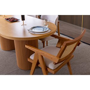 Stella İskandinav Natural Ahşap Masa Sandalye Takımı 90x200