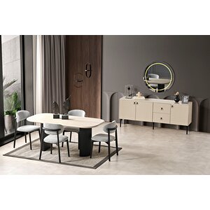 Zeno Oval Ahşap Bohem Yemek Masası 90x200