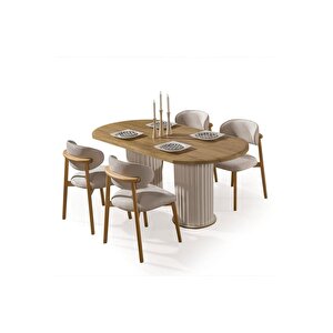 Horizon İskandinav Oval Natural Ahşap Bohem Masa 80x190 Kayın-Krem