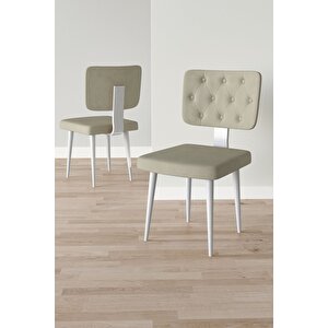 Lars Beyaz 80x132 Açılabilir Mdf Masa Yemek Odası Takımı,mutfak Takımı 4 Adet Sandalye Krem