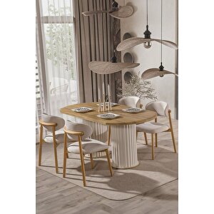 İris İskandinav Ahşap Masa Sandalye Takımı 80x190 Krem