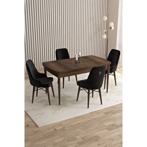 Mazaka Barok Desen 80x132 Açılabilir Mdf Masa Yemek Odası Takımı, Mutfak Takımı 4 adet Sandalye Siyah