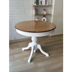 Lindon Baba Ayak Yuvarlak Açılır Masa 100x100 Beyaz - Kayın