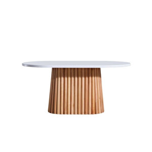 Savana Oval Ahşap Bohem Yemek Masası 80x160 Kayın - Beyaz