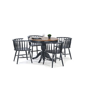 Lindon Baba Ayak Yuvarlak Açılır Masa 90x90 Antrasit Ceviz