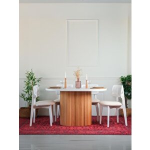 Niyegara İskandinav Natural Ahşap Masa Sandalye Takımı 90x130 Beyaz