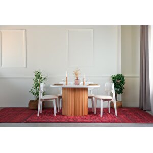 Niyegara İskandinav Natural Ahşap Masa Sandalye Takımı 90x130 Beyaz