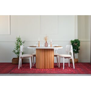 Niyegara İskandinav Natural Ahşap Masa Sandalye Takımı 90x130 Beyaz