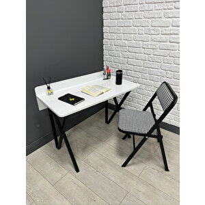 Buse Çalışma Masası Ofis Bilgisayar Masası + Katlanır Sandalyeli 103 Cm Metal Siyah Ayak