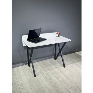Buse Çalışma Masası Ofis Bilgisayar Masası + Katlanır Sandalyeli 103 Cm Metal Siyah Ayak