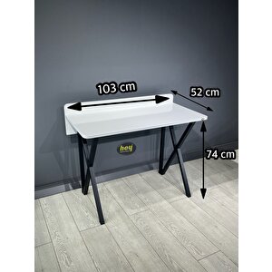 Buse Çalışma Masası Ofis Bilgisayar Masası + Katlanır Sandalyeli 103 Cm Metal Siyah Ayak
