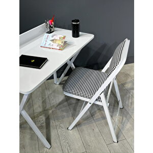 Buse Çalışma Masası Ofis Bilgisayar Masası + Katlanır Sandalyeli 103 Cm Metal Beyaz Ayak