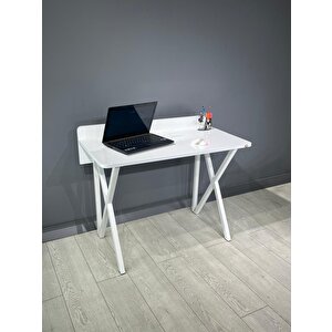 Buse Çalışma Masası Ofis Bilgisayar Masası + Katlanır Sandalyeli 103 Cm Metal Beyaz Ayak