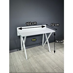 Buse Çalışma Masası Ofis Bilgisayar Masası + Katlanır Sandalyeli 103 Cm Metal Beyaz Ayak