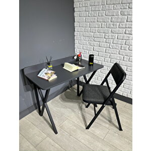 Buse Çalışma Masası Ofis Bilgisayar Masası + Katlanır Sandalyeli 103 Cm Metal Siyah Ayak