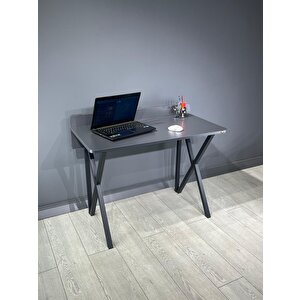 Buse Çalışma Masası Ofis Bilgisayar Masası + Katlanır Sandalyeli 103 Cm Metal Siyah Ayak