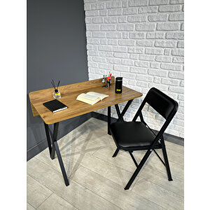 Buse Çalışma Masası Ofis Bilgisayar Masası + Katlanır Sandalyeli 103 Cm Metal Siyah Ayak