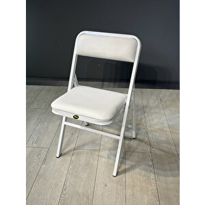 Buse Çalışma Masası Ofis Bilgisayar Masası + Katlanır Sandalyeli 103 Cm Metal Beyaz Ayak