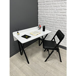 Buse Çalışma Masası Ofis Bilgisayar Masası + Katlanır Sandalyeli 103 Cm Metal Siyah Ayak
