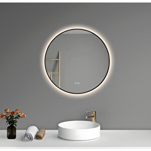 Akıllı Buhar Tutmayan 3 Renk Ledli Siyah Çerçeveli Banyo Aynası Duvar Lavabo Aynası 90 Cm